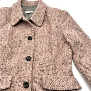 FOSSIL Womens Small Vintage Pink Tweed Wool Blazer Jacket Pockets Buttons Career
